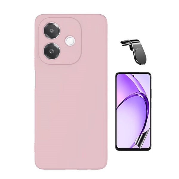 Kit Película Hydrogel Frente + Capa Silicone Líquido + Suporte L Para Oppo A3x 4G - Rosa