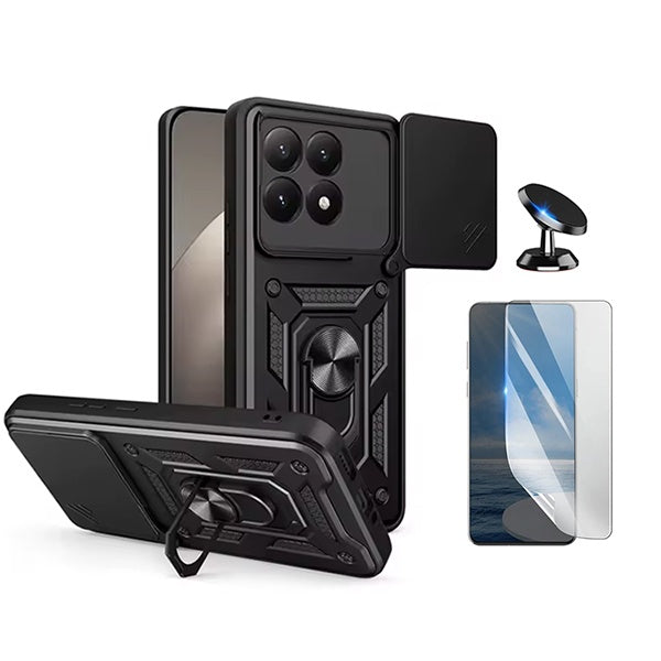 Kit Película Hydrogel Frente + Capa Magnetic Slide Window + Suporte Magnético PHONECARE Para Xiaomi 15T 5G - Preto
