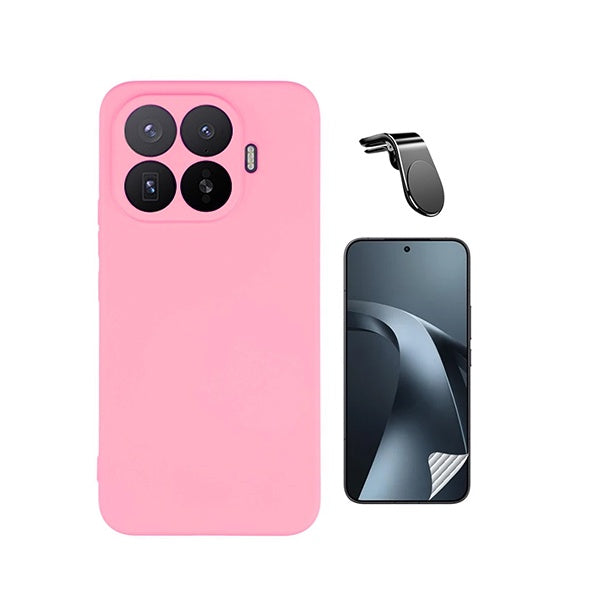 Kit Película Hydrogel Frente + Capa Silicone Líquido + Suporte L PHONECARE Para Xiaomi 17T Pro 5G - Rosa