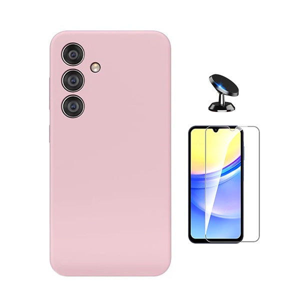 Kit Vidro Clearglass + Capa Silicone Líquido + Suporte Magnético Para Samsung Galaxy A16 - Rosa