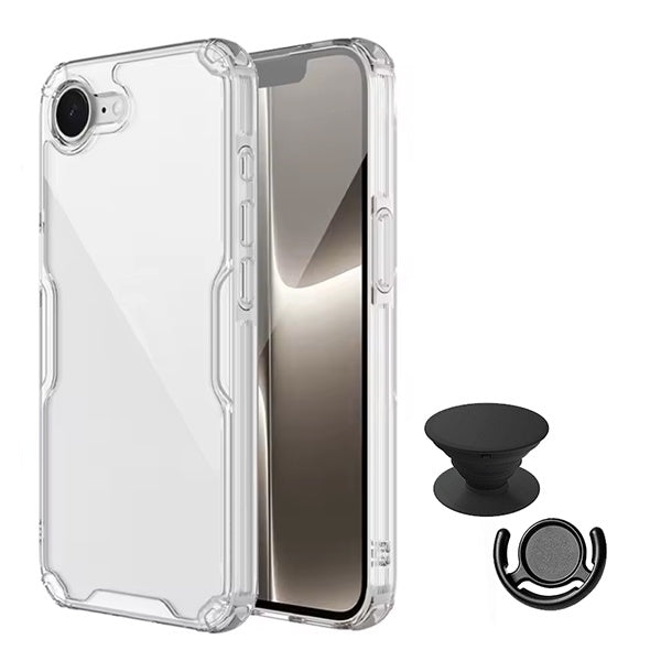 Kit Capa 360° Impact Protection + 1 Gripholder + 1 Suporte PHONECARE Para Apple iPhone 17e - Transparente/Preto