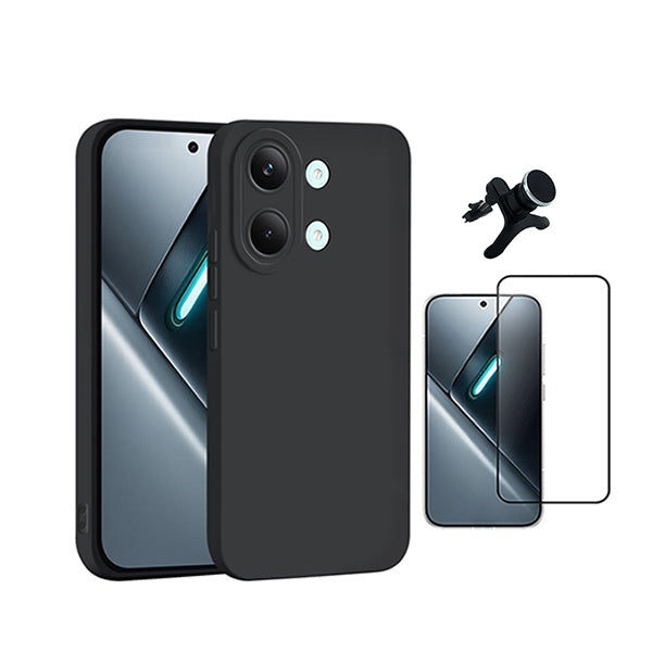 Kit Vidro Temperado + Capa Silicone Líquido + Suporte Magnético Reforçado PHONECARE Para Xiaomi Poco X8 Pro Max 5G - Preto