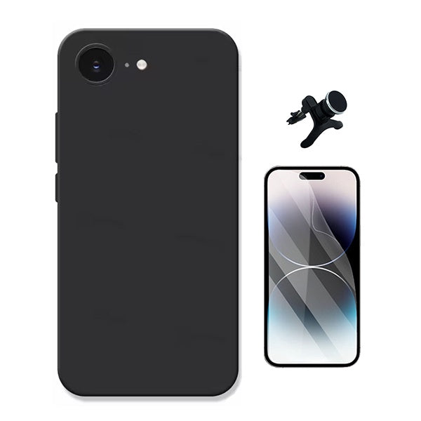 Kit Película Hydrogel Frente + Capa Silicone Líquido +  Suporte Reforçado PHONECARE Para Apple iPhone 17e - Preto