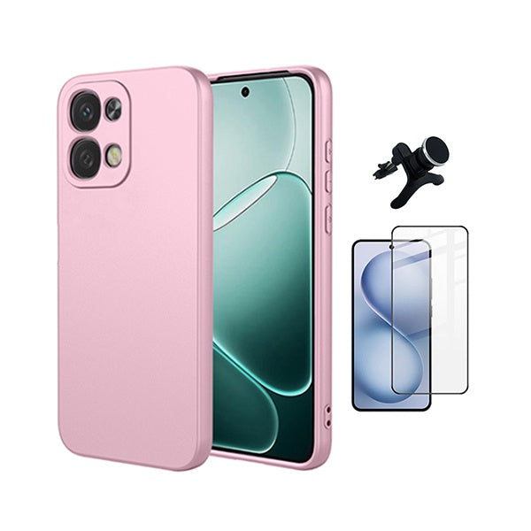 Kit Vidro Temperado + Capa Silicone Líquido + Suporte Magnético Reforçado PHONECARE Para Oppo A6 Pro 4G - Rosa