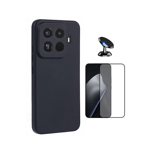 Kit Vidro Temperado + Capa Silicone Líquido + Suporte Magnético PHONECARE Para Xiaomi 15T Pro 5G - Preto
