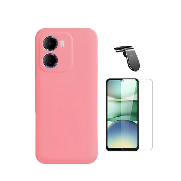 Kit Vidro Clearglass + Capa Silicone Líquido + Suporte L PHONECARE Para Xiaomi Redmi 15a 5G - Rosa