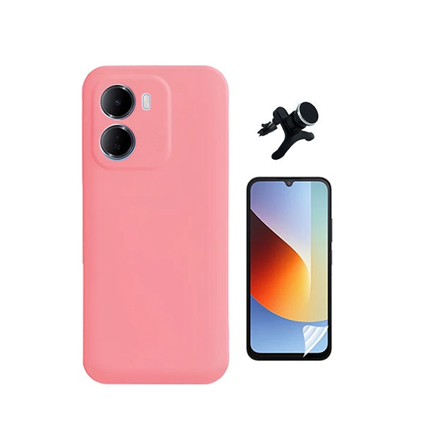 Kit Película Hydrogel Frente + Capa Silicone Líquido +  Suporte Reforçado PHONECARE Para Xiaomi Redmi 15a - Rosa