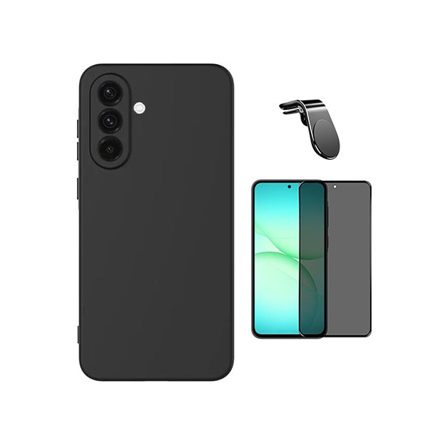 Kit Vidro Anti-Spy + Capa Silicone Líquido + Suporte Magnético L PHONECARE Para Samsung Galaxy A57 5G - Preto
