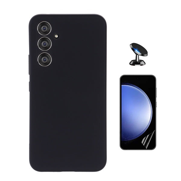 Kit Película Hydrogel Frente + Capa Silicone Líquido + Suporte Magnético Para Samsung Galaxy S24 FE - Preto
