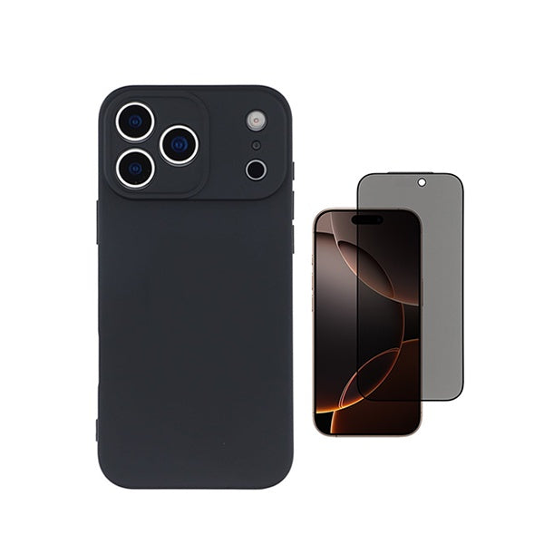 Kit Vidro Anti-Spy + Capa Silicone Líquido PHONECARE Para Apple iPhone 18 Pro - Preto