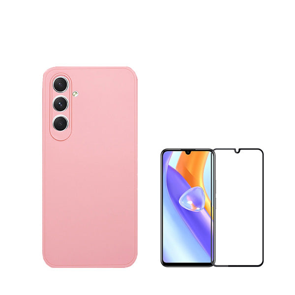 Kit Vidro Premium Full Cover + Capa Silicone Líquido para Samsung Galaxy A05s - Rosa