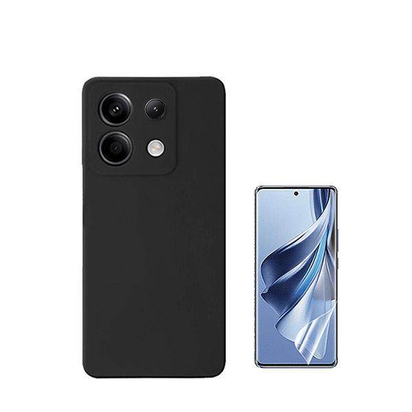 Kit Película Hydrogel Full Cover Frente + Capa Silicone Líquido para Xiaomi Redmi Note 13 Pro 4G - Preto