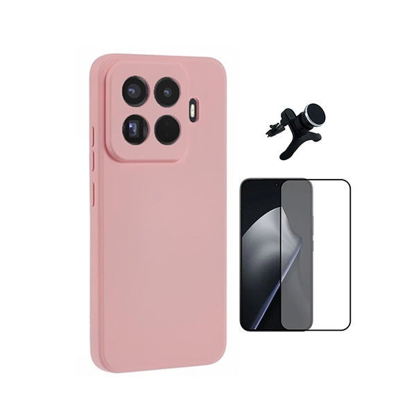Kit Vidro Temperado + Capa Silicone Líquido + Suporte Magnético Reforçado PHONECARE Para Xiaomi 15T Pro 5G - Rosa