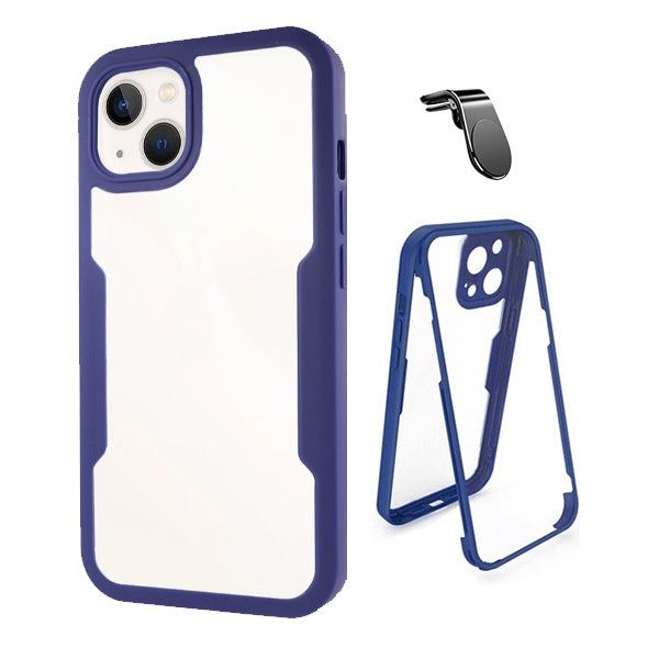 Kit Capa Anti-Crash 360 Protection + Suporte Magnético L Phonecare Para Apple iPhone 13 Mini - Azul Escuro