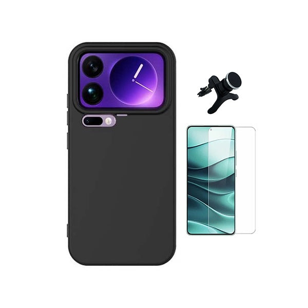 Kit Vidro Clearglass + Capa Silicone Líquido + Suporte Reforçado PHONECARE Para Xiaomi 17 Pro Max 5G - Preto