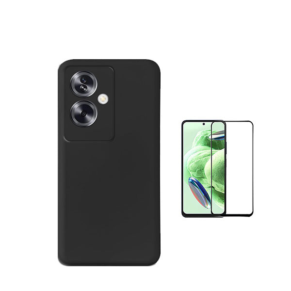 Kit Vidro Premium Full Cover + Capa Silicone Líquido para Oppo A79 5G - Preto