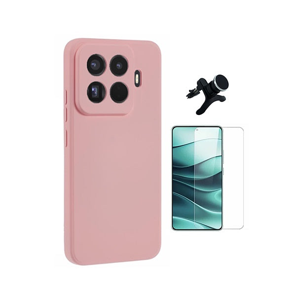 Kit Vidro Clearglass + Capa Silicone Líquido + Suporte Reforçado PHONECARE Para Xiaomi 15T Pro 5G - Rosa