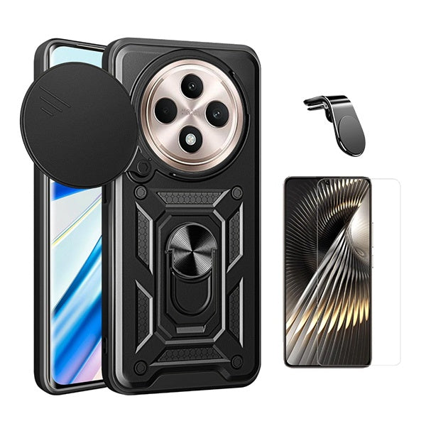 Kit Vidro Clearglass + Capa Magnetic Slide Window + Suporte L Phonecare Para Oppo Reno12 FS 4G - Preto