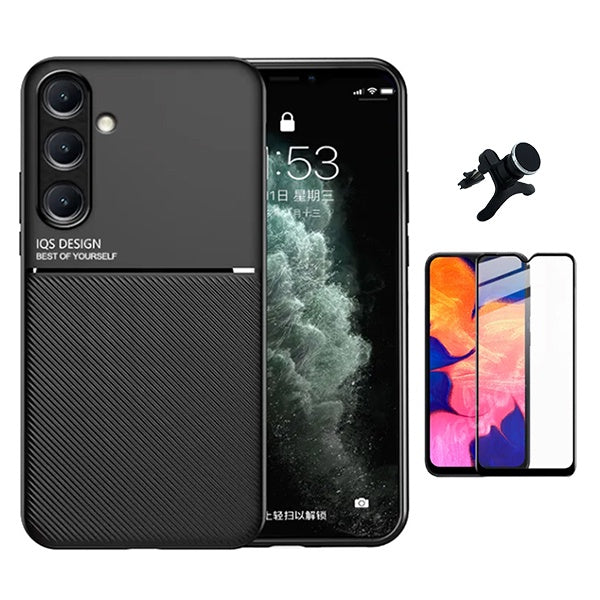 Kit Capa Magnetic Lux + Vidro + Suporte Magnético Reforçado PHONECARE Para Samsung Galaxy A24 4G - Preto