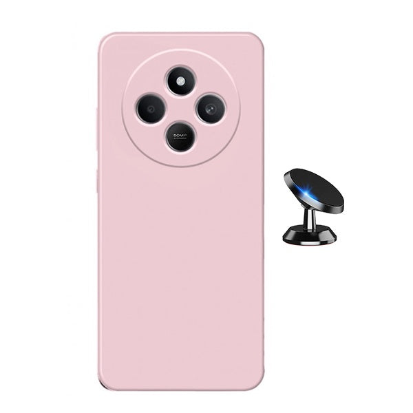 Kit Suporte Magnético + Capa Silicone Líquido Phonecare Para Xiaomi Redmi 14C 5G - Rosa