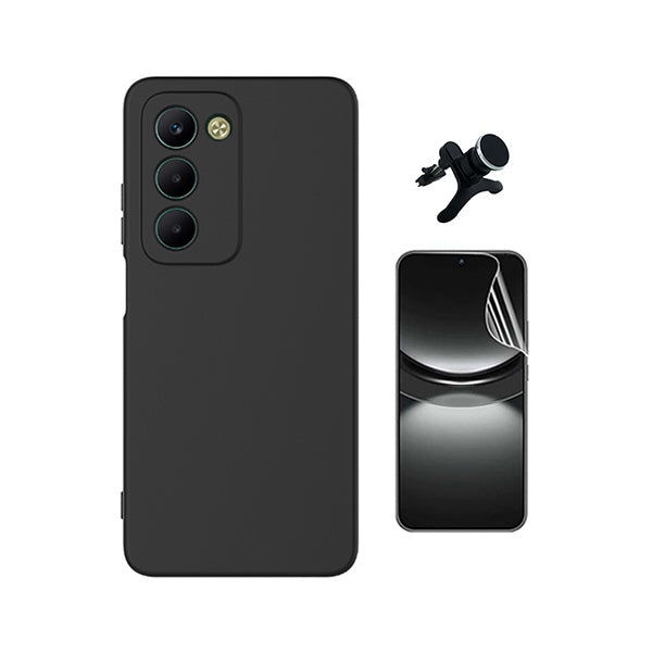 Kit Película Hydrogel Frente + Capa Silicone Líquido +  Suporte Reforçado PHONECARE Para Xiaomi Redmi 15 - Preto