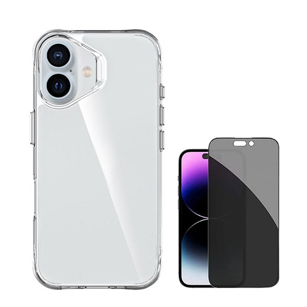 Kit Capa Superprotect Anti-Shock + Película de Vidro Anti-Spy para Apple iPhone 16 - Transparente