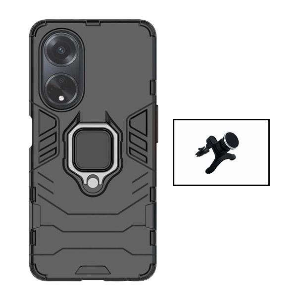 Kit Suporte Magnético de Carro Reforçado + Capa 3X1 Military Defender para Oppo A18 - Preto