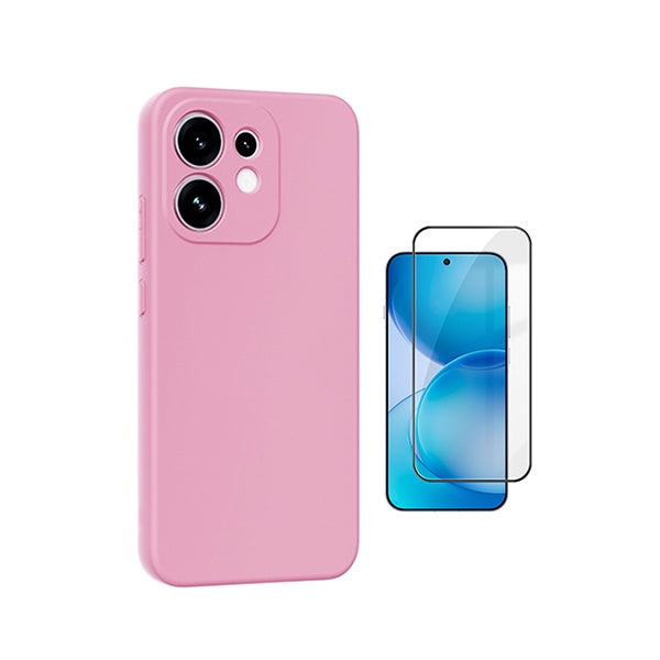 Kit Vidro Temperado + Capa Silicone Líquido PHONECARE Para Oppo Reno16 - Rosa