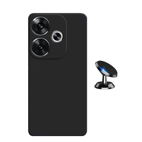 Kit Suporte Magnético de Carro + Capa Silicone Líquido para Xiaomi Poco F6 - Preto