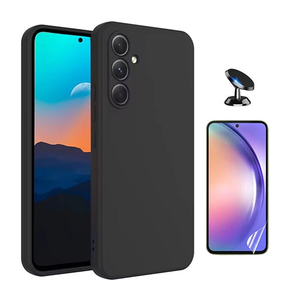 Kit Película Hydrogel Frente + Capa Silicone Líquido + Suporte Magnético Phonecare Para Samsung Galaxy A56 - Preto