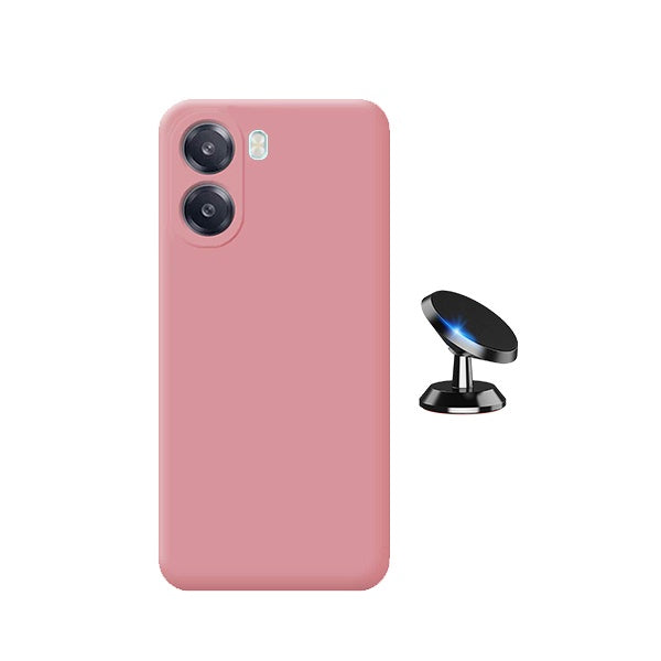 Kit Suporte Magnético + Capa Silicone Líquido PHONECARE Para Oppo A6x - Rosa