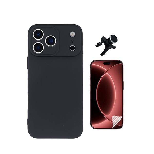 Kit Película Hydrogel Frente + Capa Silicone Líquido +  Suporte Reforçado PHONECARE Para Apple iPhone 18 Pro - Preto
