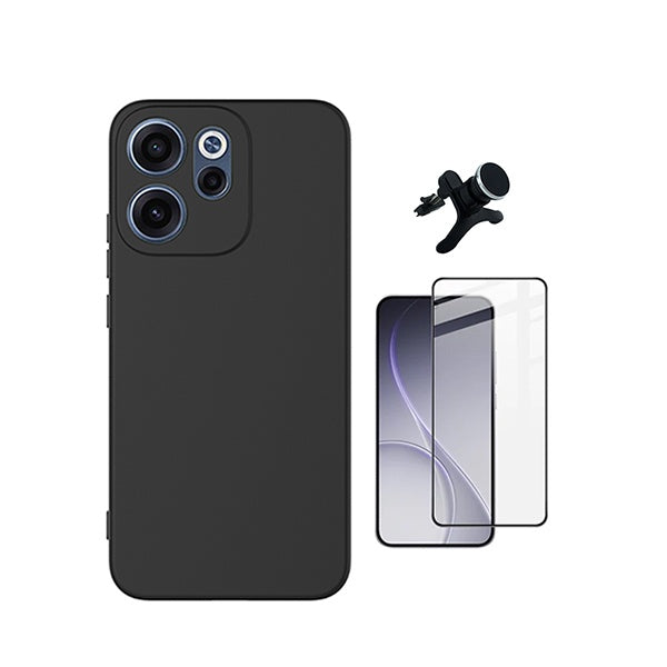 Kit Vidro Temperado + Capa Silicone Líquido + Suporte Magnético Reforçado PHONECARE Para Oppo Reno15 F - Preto