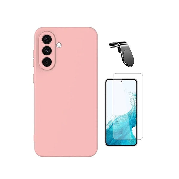 Kit Vidro Clearglass + Capa Silicone Líquido + Suporte L PHONECARE Para Samsung Galaxy A57 5G - Rosa