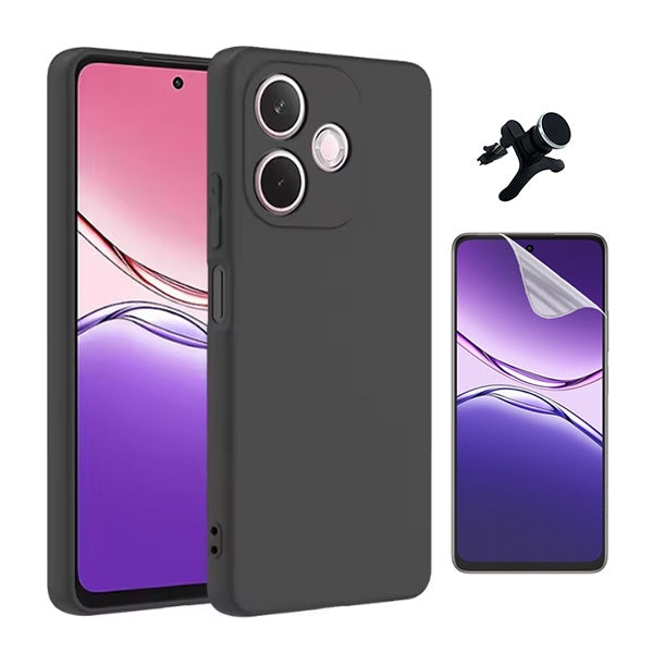 Kit Película Hydrogel Frente + Capa Silicone Líquido +  Suporte Reforçado PHONECARE Para Oppo A5 Pro 4G - Preto
