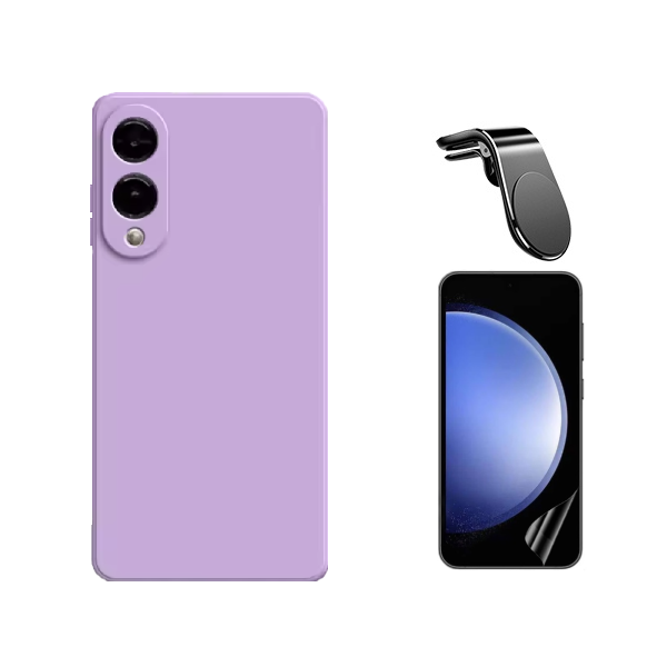 Kit Película Hydrogel Frente + Capa Silicone Líquido + Suporte L PHONECARE Para Samsung Galaxy S25 Edge - Roxo
