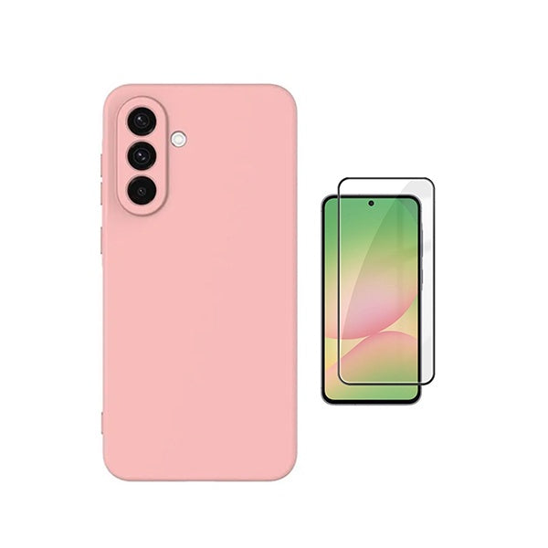 Kit Vidro Temperado + Capa Silicone Líquido PHONECARE Para Samsung Galaxy A57 5G - Rosa