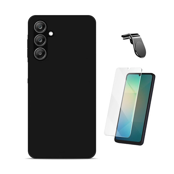 Kit Vidro Clearglass + Capa Silicone Líquido + Suporte L PHONECARE Para Samsung Galaxy A17 - Preto