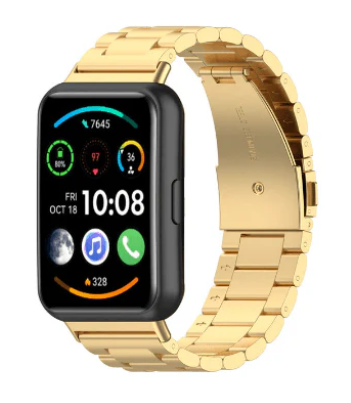 Bracelete Aço Stainless Lux + Ferramenta para Huawei Watch Fit 2 Active - Ouro