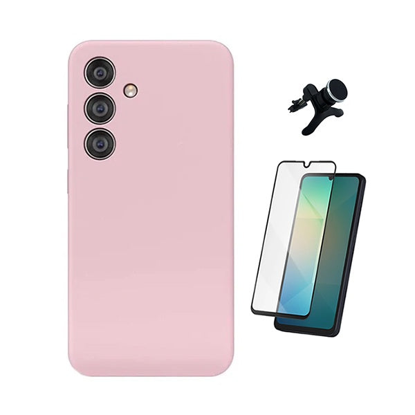 Kit Vidro Temperado + Capa Silicone Líquido + Suporte Magnético Reforçado PHONECARE Para Samsung Galaxy A17 - Rosa