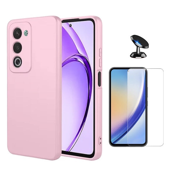 Kit Vidro Clearglass + Capa Silicone Líquido + Suporte Magnético PHONECARE Para Oppo A5 4G - Rosa