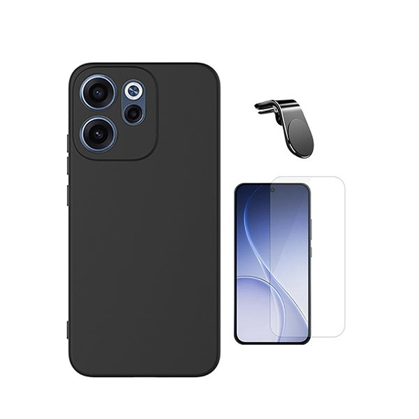Kit Vidro Clearglass + Capa Silicone Líquido + Suporte L PHONECARE Para Oppo Reno15 F - Preto