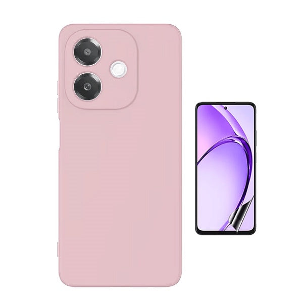 Kit Película Hydrogel Frente + Capa Silicone Líquido Para Oppo A3x 4G - Rosa