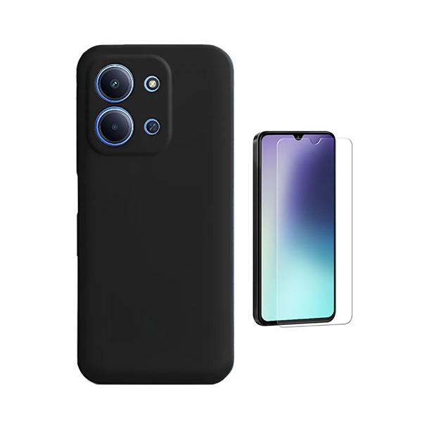 Kit Vidro Clearglass + Capa Silicone Líquido PHONECARE Para Xiaomi Poco C85 - Preto