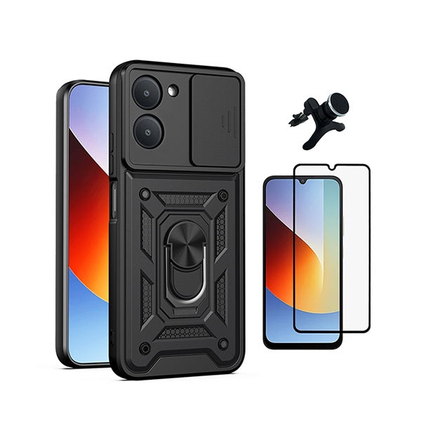 Kit Vidro + Capa Magnetic Slide Window + Suporte Reforçado PHONECARE Para Xiaomi Redmi A7 4G - Preto