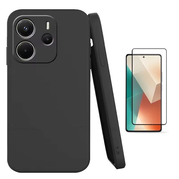 Kit Vidro Temperado + Capa Silicone Líquido PHONECARE Para Xiaomi Redmi Note 14 5G - Preto