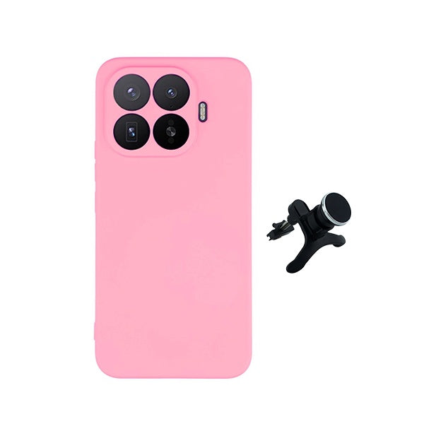 Kit Suporte Magnético Reforçado + Capa Silicone Líquido PHONECARE Para Xiaomi 17T 5G - Rosa