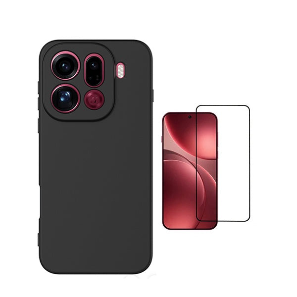Kit Vidro Temperado + Capa Silicone Líquido PHONECARE Para Oppo Find X9 Pro - Preto