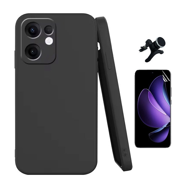 Kit Película Hydrogel Frente + Capa Silicone Líquido +  Suporte Reforçado PHONECARE Para Oppo Reno13 F 4G - Preto
