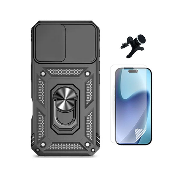 Kit Película Hydrogel Frente + Capa Magnetic Slide Window + Suporte Magnético Reforçado  PHONECARE Para Apple iPhone 17 Pro Max - Preto